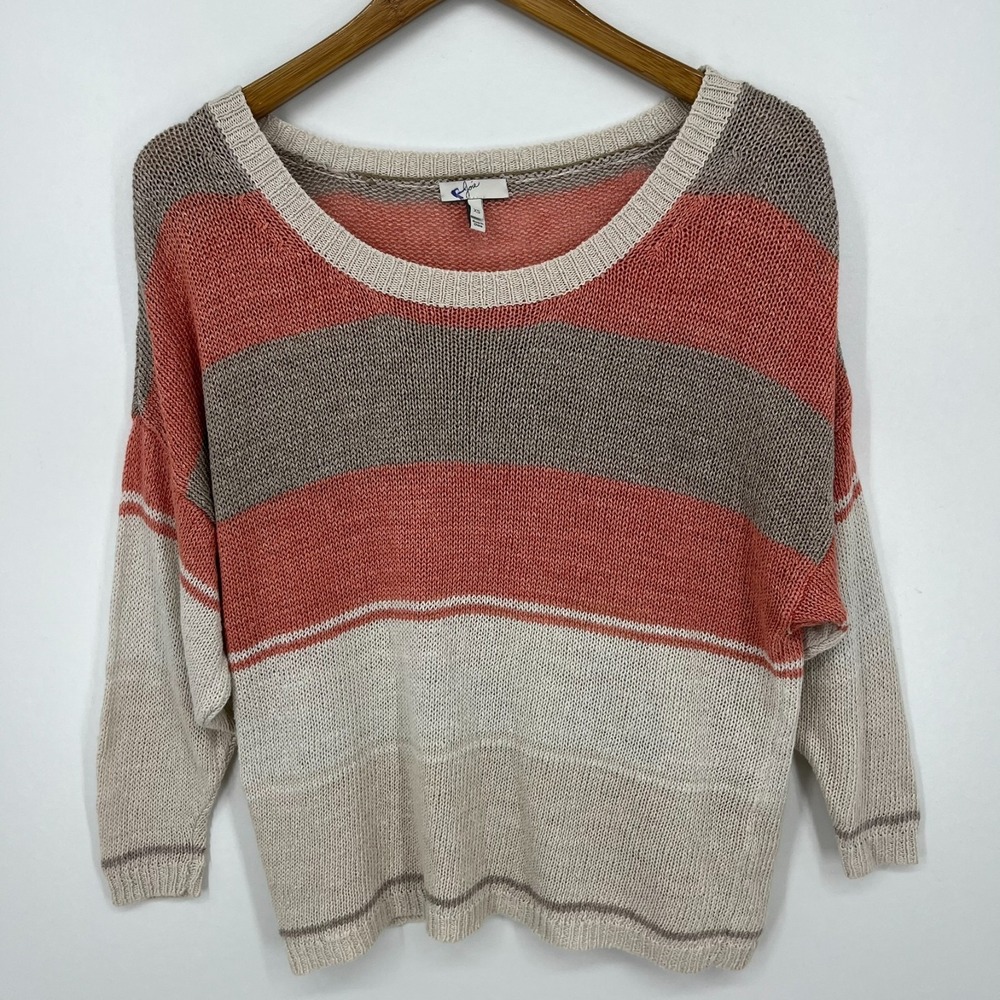 Joie Knit Sweater Women's XS Beige Orange Round Neck Pullover 100% Linen‎